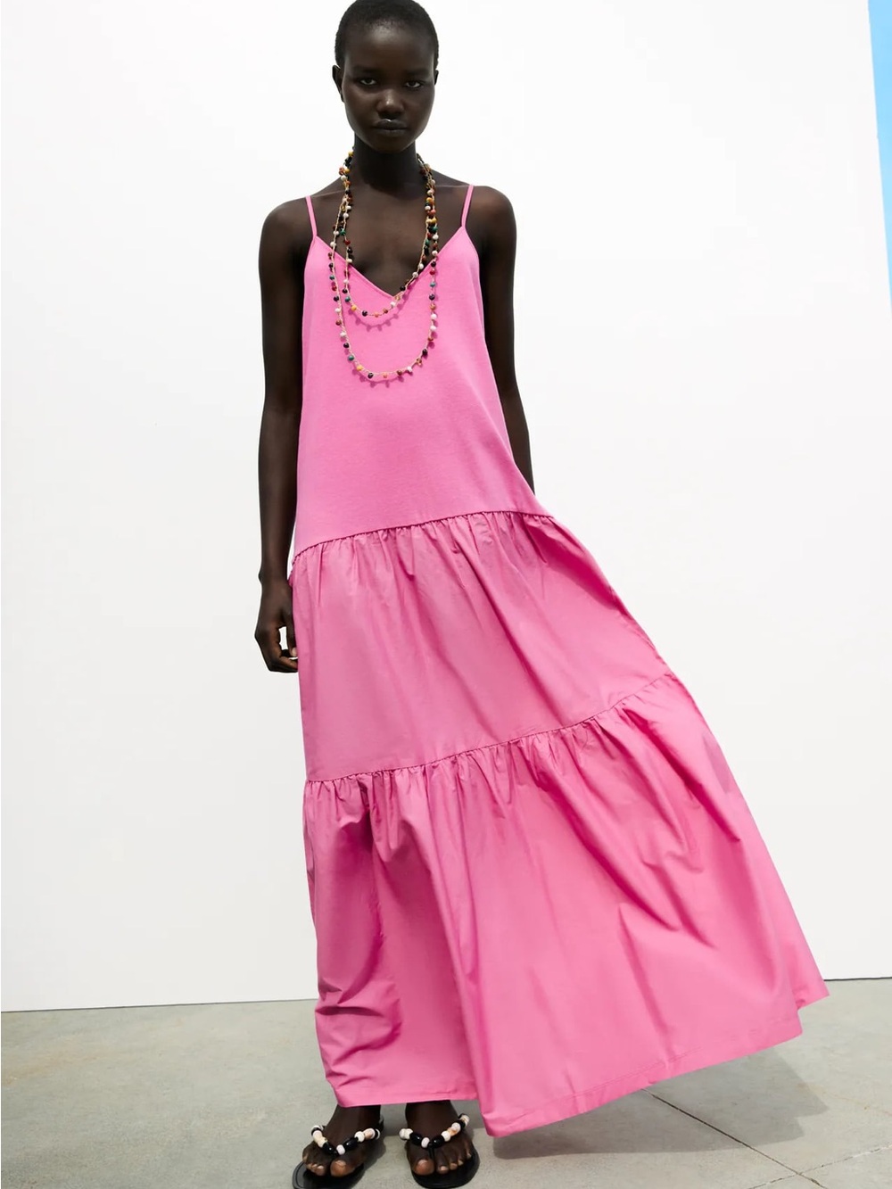Zara Long Tiered Dress in Pink
